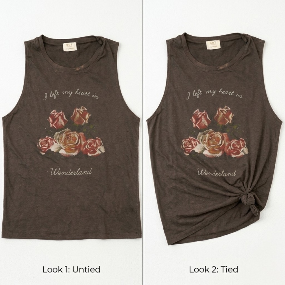 Project Social‎ T "Wonderland" Rose Distressed Muscle Tank - 90s Grunge - Small